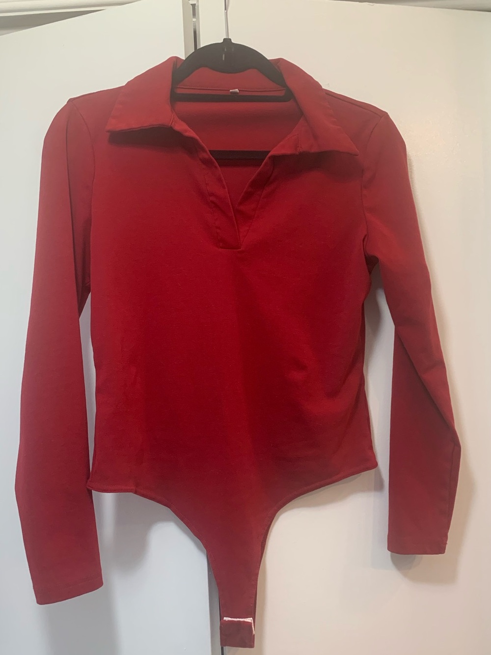 Red Large Long Sleeve Collared Bodysuit